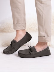 Totes Grey Mens Suedette Moccasin Slippers - Image 1 of 5