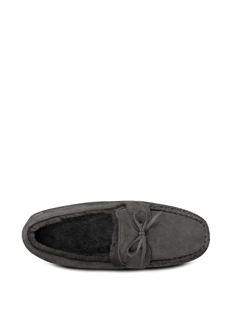 Totes Grey Mens Suedette Moccasin Slippers - Image 5 of 5