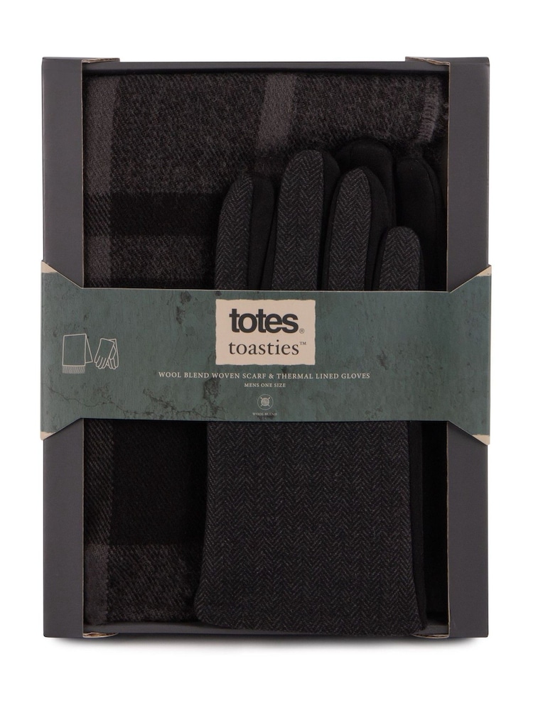 Totes Black Mens Wool Blend Winter Scarf and Thermal Lined Gloves - Image 4 of 4 Totes Black Mens Wool Blend Winter Scarf and Thermal Lined Gloves - Image 4 of 4