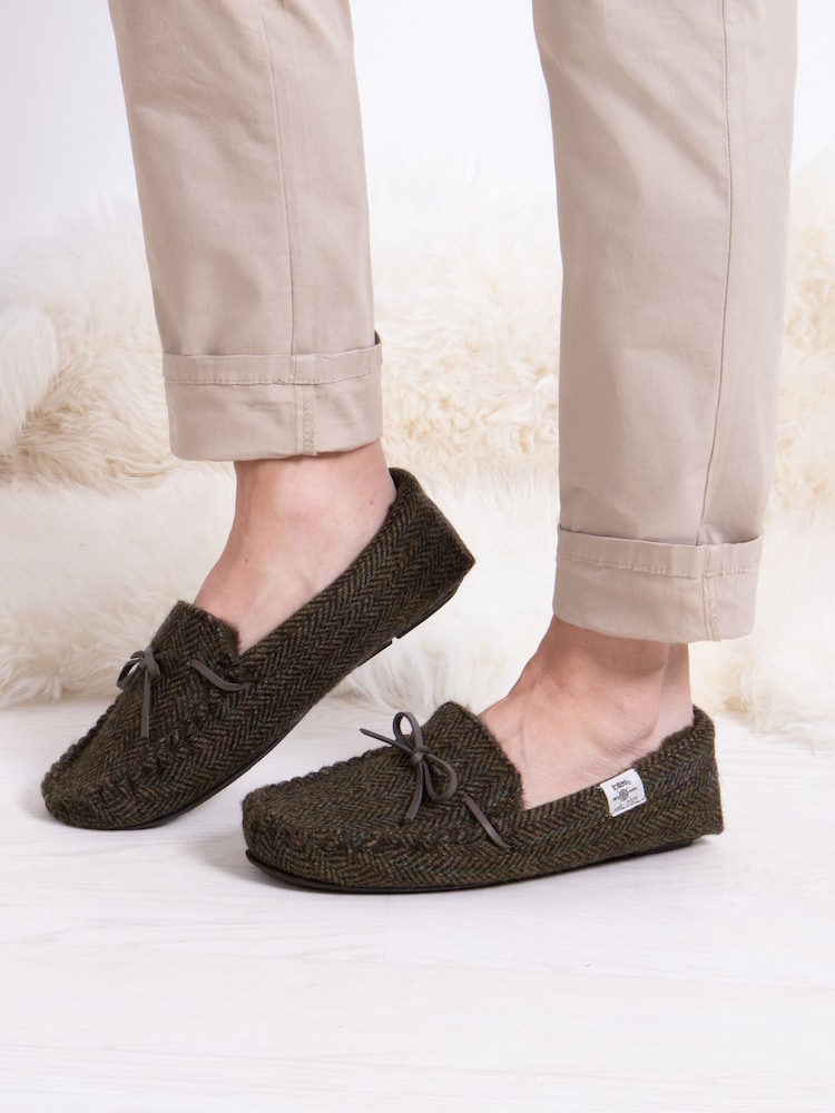 Totes Brown Mens Woven Wool Mix Winter Moccasin Slippers - Image 1 of 5