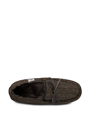 Totes Brown Mens Woven Wool Mix Winter Moccasin Slippers - Image 3 of 5
