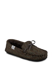 Totes Brown Mens Woven Wool Mix Winter Moccasin Slippers - Image 4 of 5