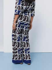 Blue/Brown Geo Print Wide Leg Jersey Trousers - Image 4 of 8