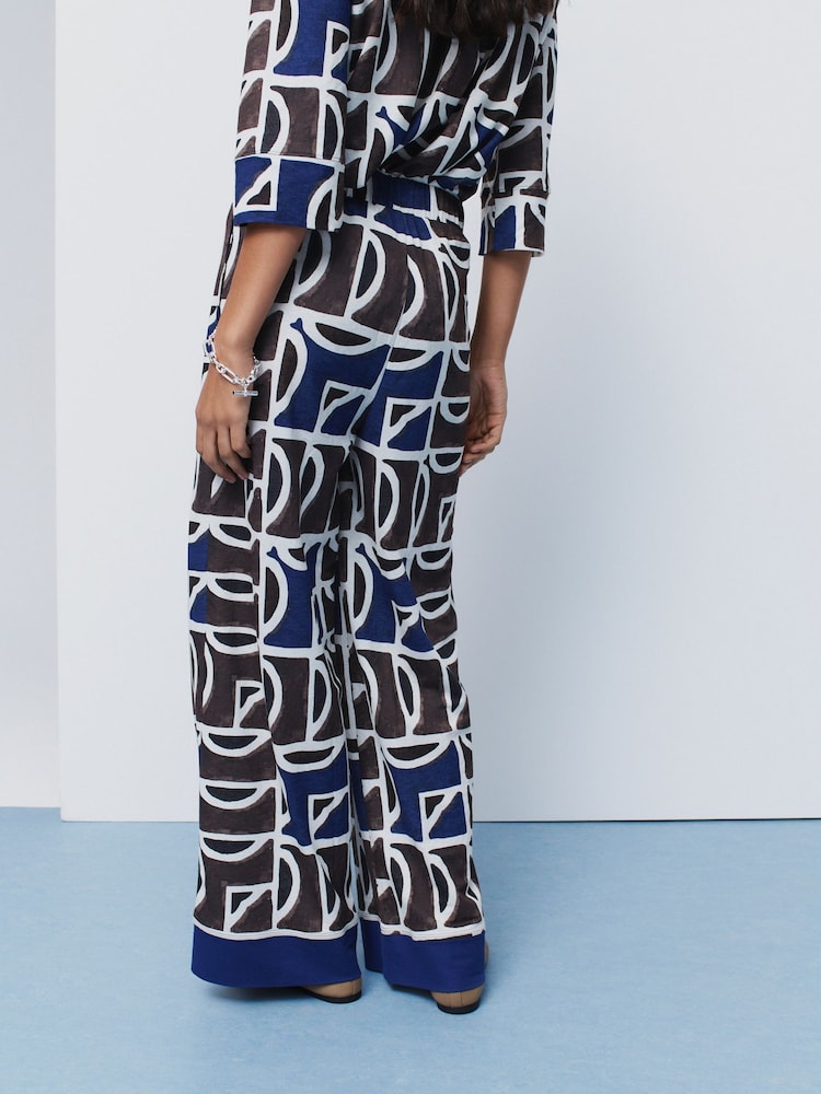 Blau/Braun, Geo-Print - Jerseyhose mit weitem Bein - Image 4 of 8
