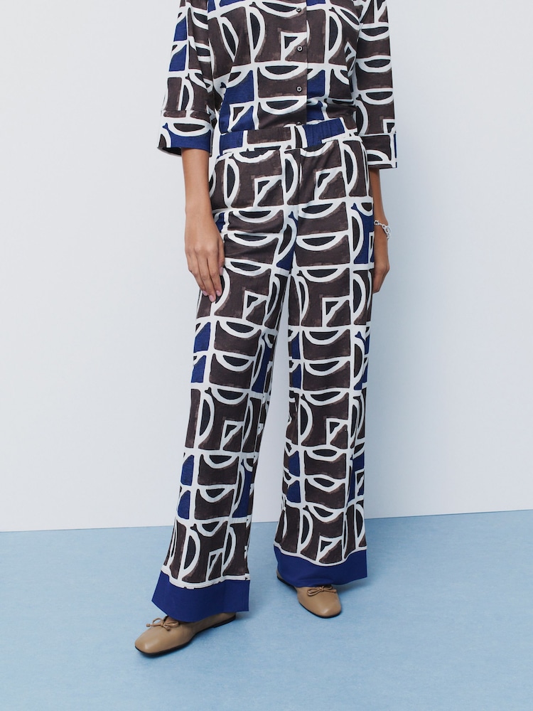 Blau/Braun, Geo-Print - Jerseyhose mit weitem Bein - Image 5 of 8