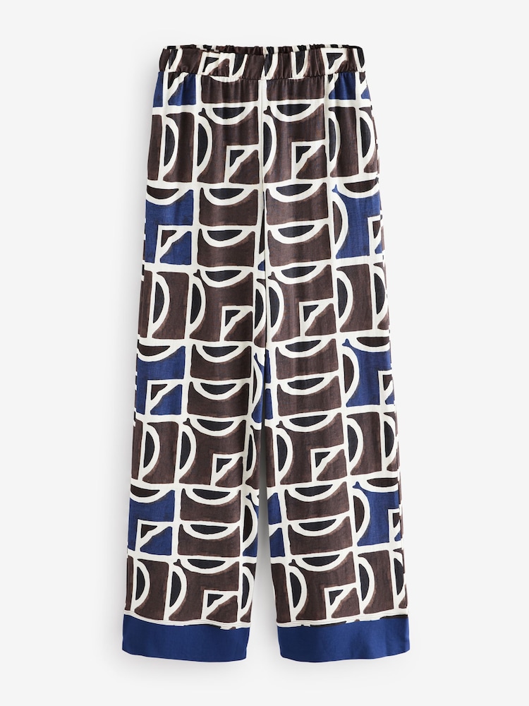 Blau/Braun, Geo-Print - Jerseyhose mit weitem Bein - Image 6 of 8