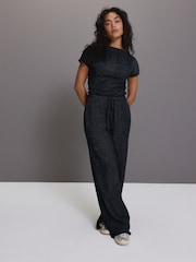 Navy Wide Leg Drawstring Textured Trousers - Image 1 of 6