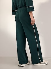 Green/White Piping Detail Crepe Wide Leg Trousers - Image 3 of 7