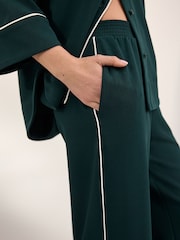 Green/White Piping Detail Crepe Wide Leg Trousers - Image 4 of 7