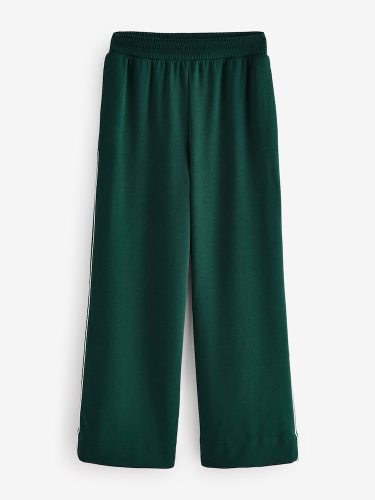 Zeleno/Belo - Piping Detail Crepe Pantalone širokih nogavica Pantalone - Image 5 of 7