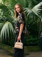Black Palm Print Kew Collection Crepe Short Sleeve Boxy T-Shirt - Image 4 of 8
