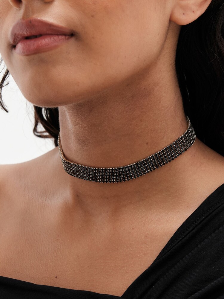 Mood Black Fixed Diamante Choker Necklace - Image 1 of 1 Mood Black Fixed Diamante Choker Necklace - Image 1 of 1