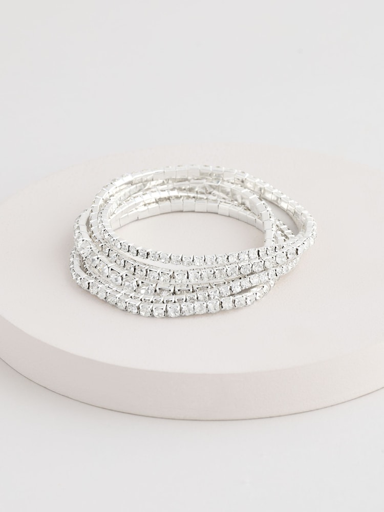 Mood Silver Tone Crystal Stretch Bracelet - Image 1 of 1