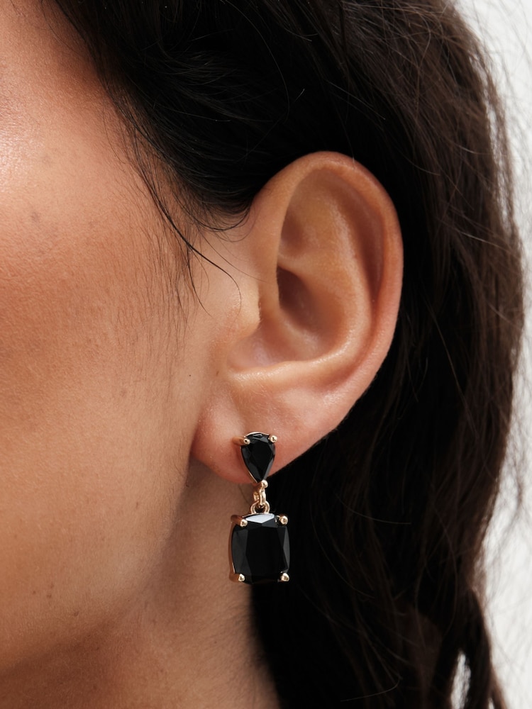 Mood Gold Tone Double Stone Drop Earrings - Image 2 of 3