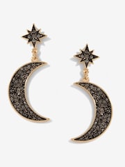 Mood Gold Tone Black Star And Moon Drop Earrings - Image 1 of 3