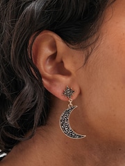 Mood Gold Tone Black Star And Moon Drop Earrings - Image 3 of 3