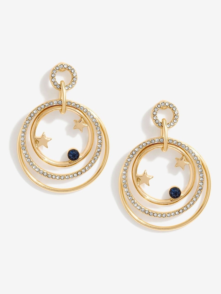 Mood Gold Tone Crystal Celestial Forward Facing Link Drop Earrings - Image 1 of 3