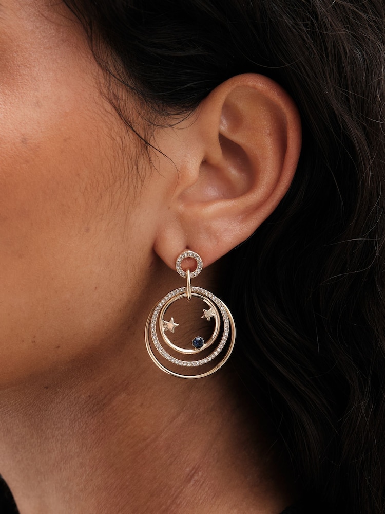 Mood Gold Tone Crystal Celestial Forward Facing Link Drop Earrings - Image 2 of 3