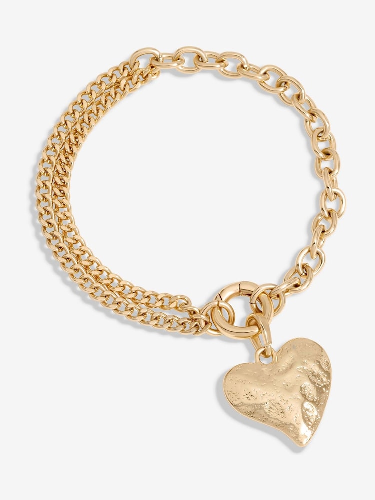 Mood Gold Tone Hammered Matte Twisted Heart Double Chain Bracelet - Image 1 of 3