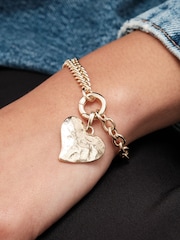 Mood Gold Tone Hammered Matte Twisted Heart Double Chain Bracelet - Image 2 of 3