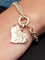 Mood Gold Tone Hammered Matte Twisted Heart Double Chain Bracelet - Image 3 of 3