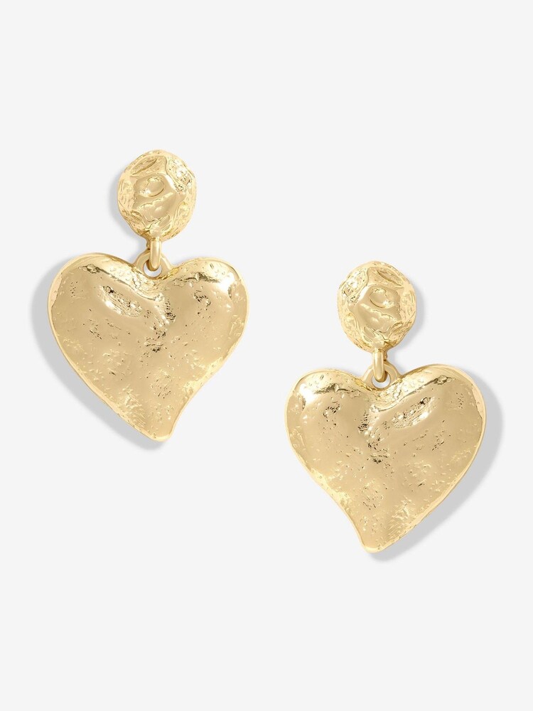 Mood Gold Tone Hammered Matte Twisted Heart Drop Earrings - Image 1 of 3