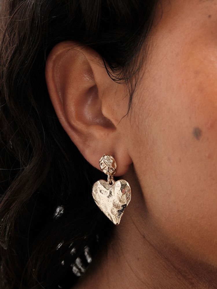 Mood Gold Tone Hammered Matte Twisted Heart Drop Earrings - Image 2 of 3