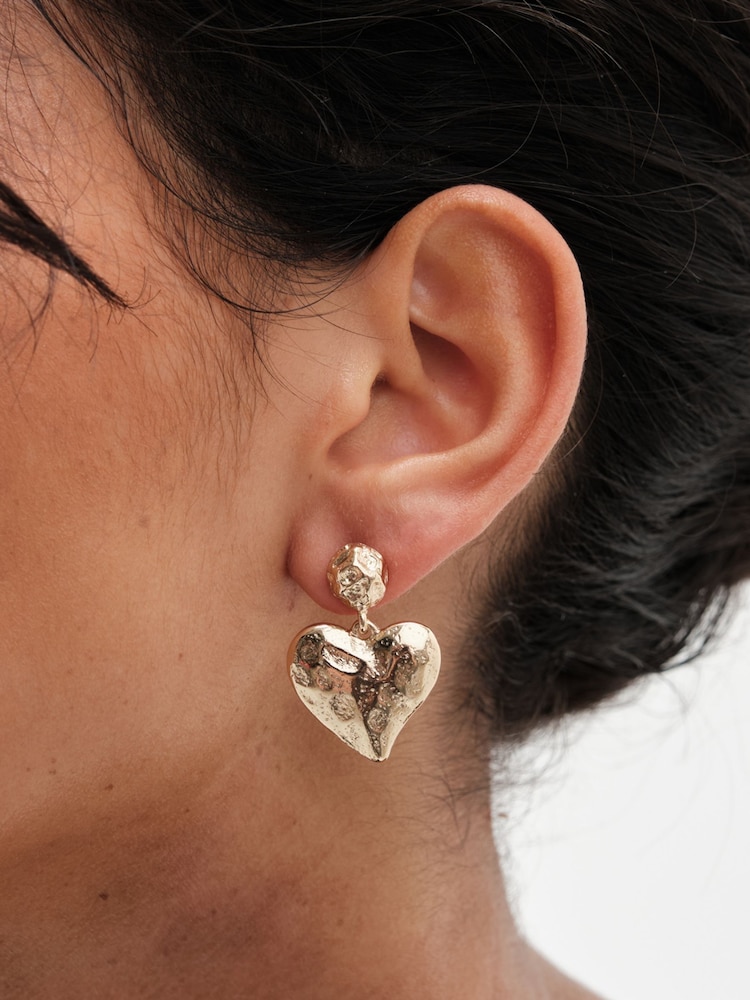 Mood Gold Tone Hammered Matte Twisted Heart Drop Earrings - Image 3 of 3
