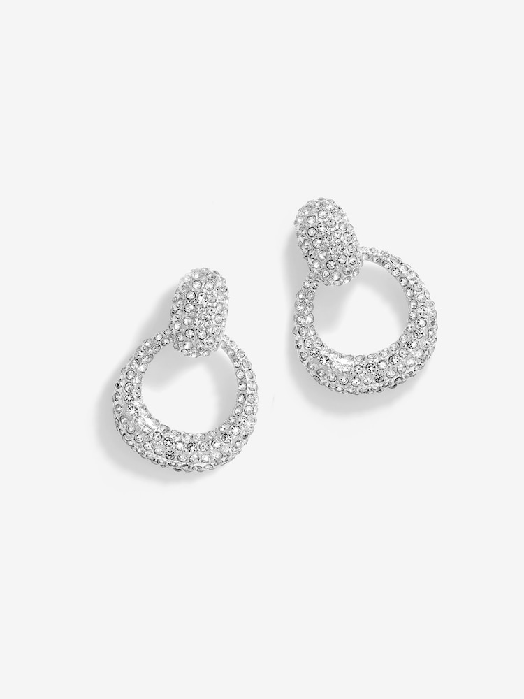 Mood Silver Tone Crystal Doorknocker Drop Earrings - Image 1 of 3