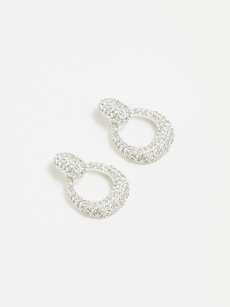 Mood Silver Tone Crystal Doorknocker Drop Earrings - Image 2 of 3