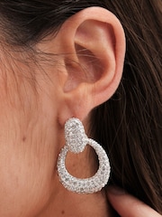 Mood Silver Tone Crystal Doorknocker Drop Earrings - Image 3 of 3