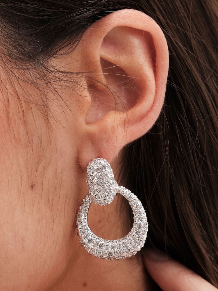 Mood Silver Tone Crystal Doorknocker Drop Earrings - Image 3 of 3