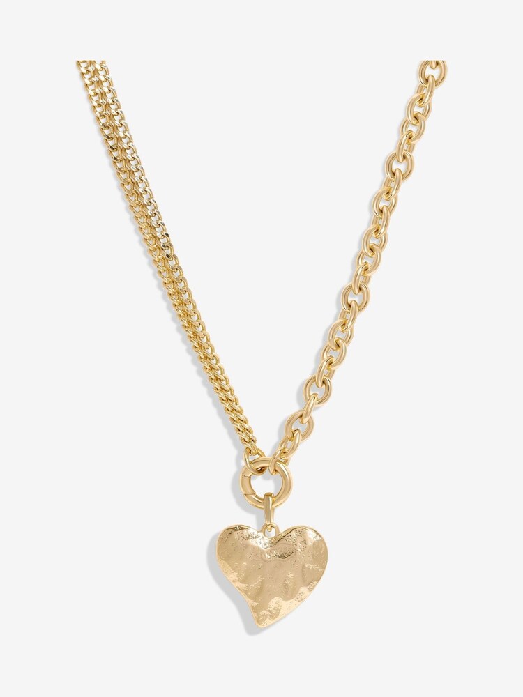 Mood Gold Tone Hammered Matte Twisted Heart Double Chain Necklace - Image 1 of 3