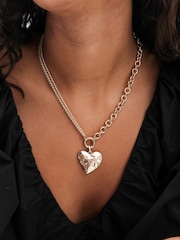Mood Gold Tone Hammered Matte Twisted Heart Double Chain Necklace - Image 2 of 3