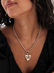 Mood Gold Tone Hammered Matte Twisted Heart Double Chain Necklace - Image 3 of 3