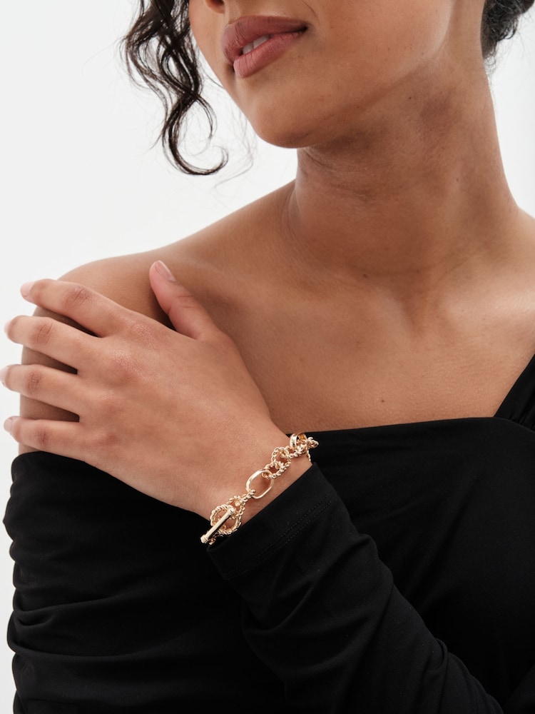 Mood Gold Tone Textured Chain T-Bar Bracelet - Image 1 of 3