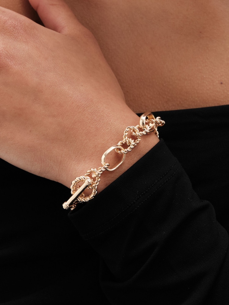Mood Gold Tone Textured Chain T-Bar Bracelet - Image 2 of 3