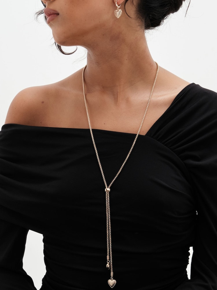 Mood Gold Tone Textured Heart Lariat Necklace - Image 2 of 3