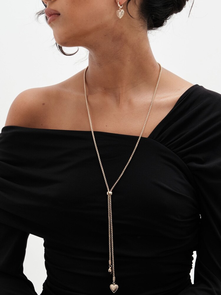 Mood Gold Tone Textured Heart Lariat Necklace - Image 2 of 3 Mood Gold Tone Textured Heart Lariat Necklace - Image 2 of 3