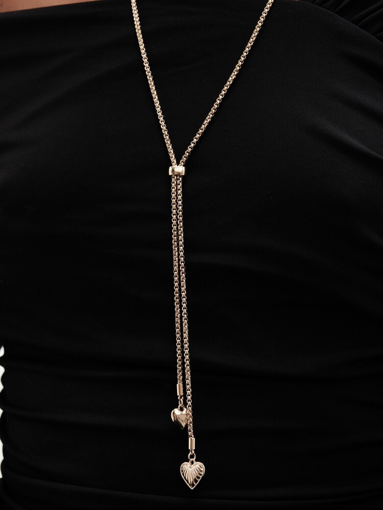 Mood Gold Tone Textured Heart Lariat Necklace - Image 3 of 3