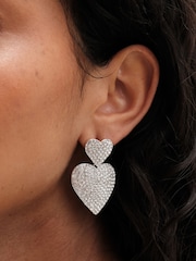 Mood Silver Crystal Heart Stud Drop Earrings - Image 3 of 3