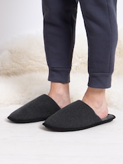 Totes Grey Mens Winter Jersey Mule Slippers - Image 1 of 5