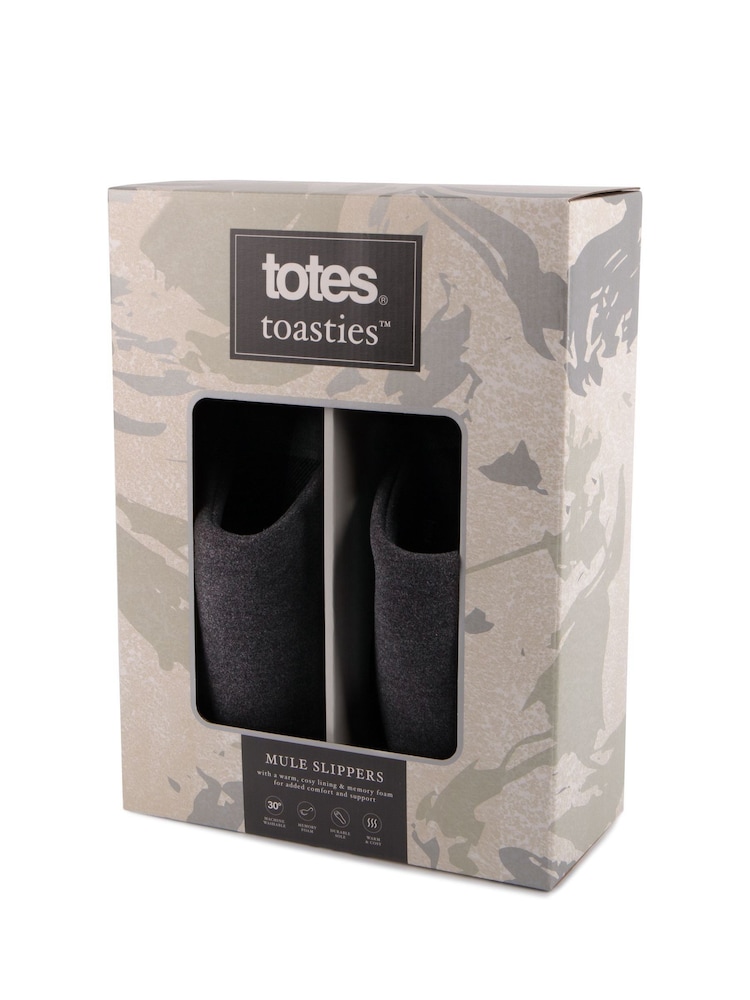 Totes Grey Mens Winter Jersey Mule Slippers - Image 2 of 5
