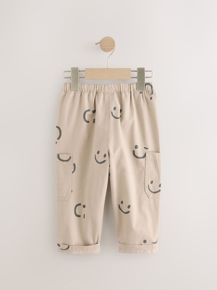 Neutral Smile Print Side Pocket 100% Cotton Pull On Trousers (3mths-7yrs) - Image 6 of 8