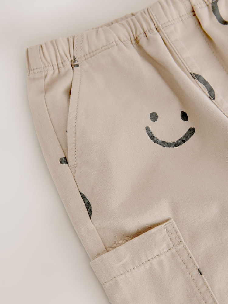 Neutral Smile Print Side Pocket 100% Cotton Pull On Trousers (3mths-7yrs) - Image 7 of 8