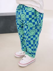 Blue/Green Checkerboard Side Pocket 100% Cotton Pull On Trousers (3mths-7yrs) - Image 1 of 1