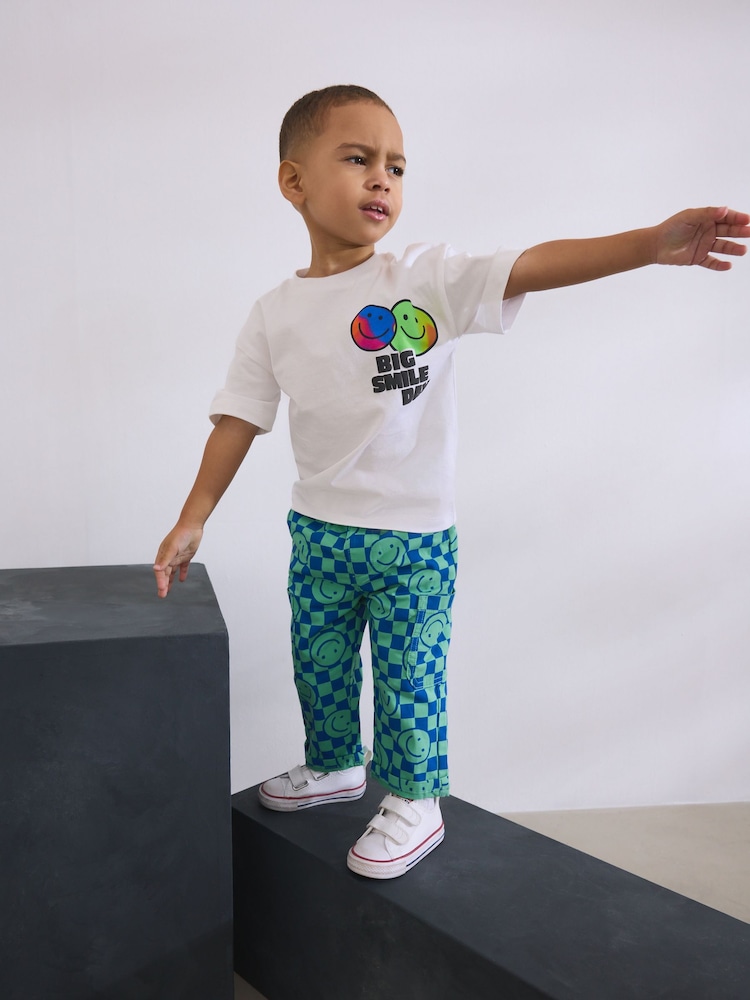 Blue/Green Checkerboard Side Pocket 100% Cotton Pull On Trousers (3mths-7yrs) - Image 3 of 7