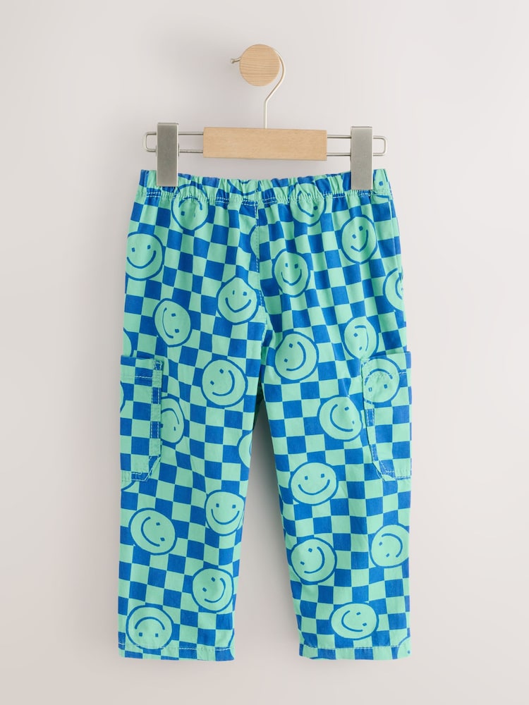 Blue/Green Checkerboard Side Pocket 100% Cotton Pull On Trousers (3mths-7yrs) - Image 5 of 7