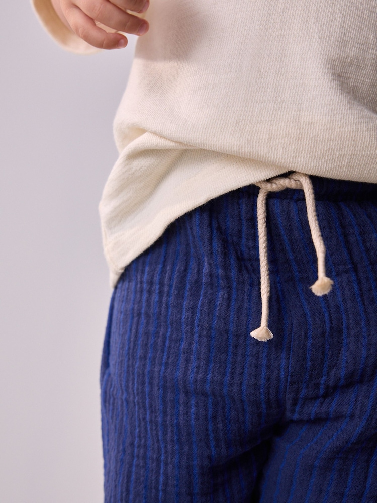 Bleu marine rayé - Pantalons en coton doux texturé 100% (3mois-7ans) - Image 4 of 9