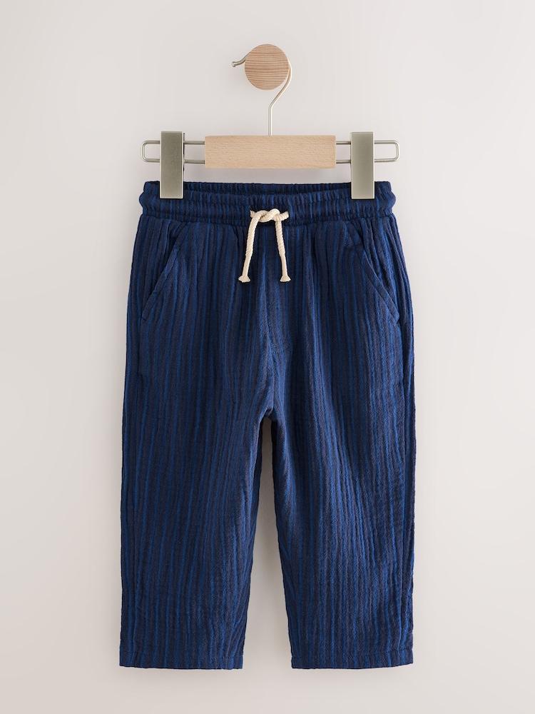 Bleu marine rayé - Pantalons en coton doux texturé 100% (3mois-7ans) - Image 5 of 9